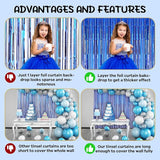 Voircoloria 2 Pack Blue Foil Fringe Backdrop Curtains, Tinsel