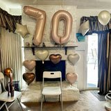 70th Birthday Balloons Set, Nude Brown Sand White Neutral Heart