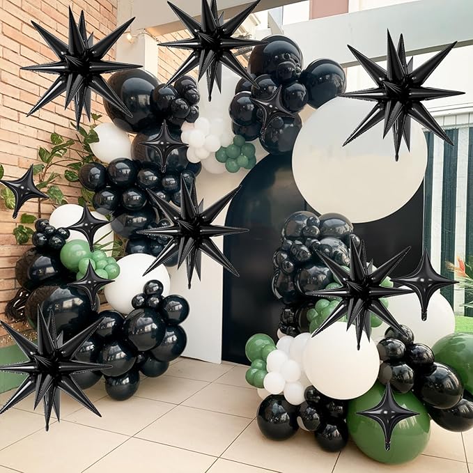 18 Pcs Black Star Balloons, Black Balloon with 6 Pcs 22-Inch