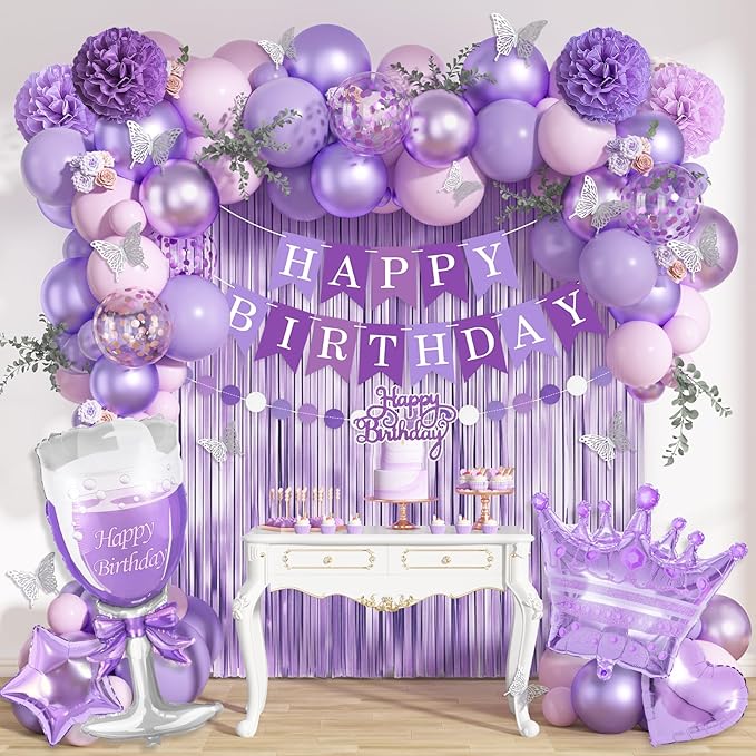 Ouddy Life Purple Birthday Party Decorations for Women Girls,