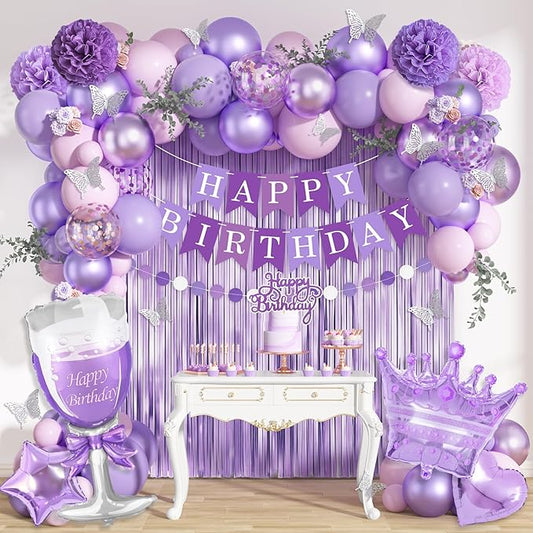 Ouddy Life Purple Birthday Party Decorations for Women Girls,