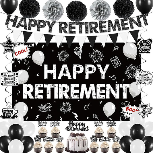 Retirement Party Decorations Black White Happy Retirement Banner