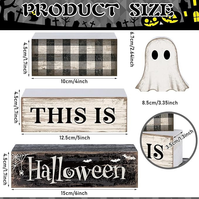 4 Pcs Ghost Halloween Decor Black and White Halloween Tiered Tray