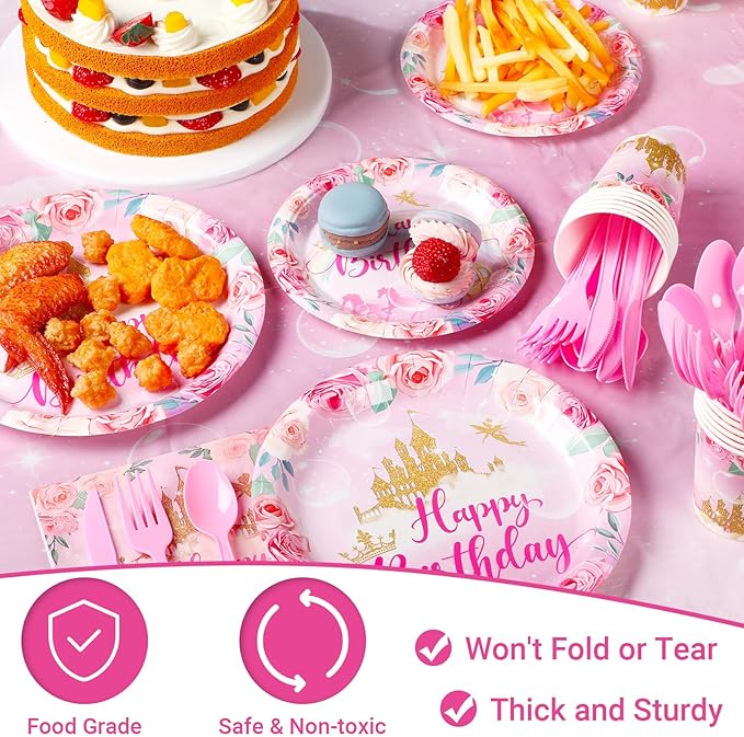 172 Pcs Princess Birthday Party Supplies Serves 24 Include Castle