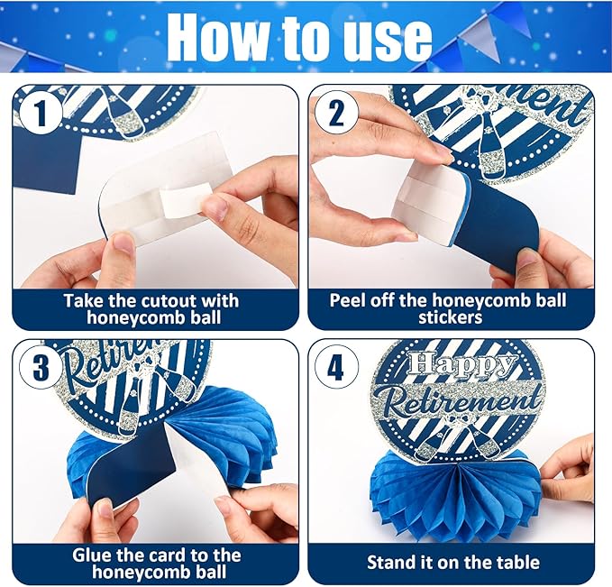 10 Pcs Retirement Party Decorations, Blue Silver Retirement Table