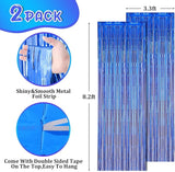 Voircoloria 2 Pack Blue Foil Fringe Backdrop Curtains, Tinsel