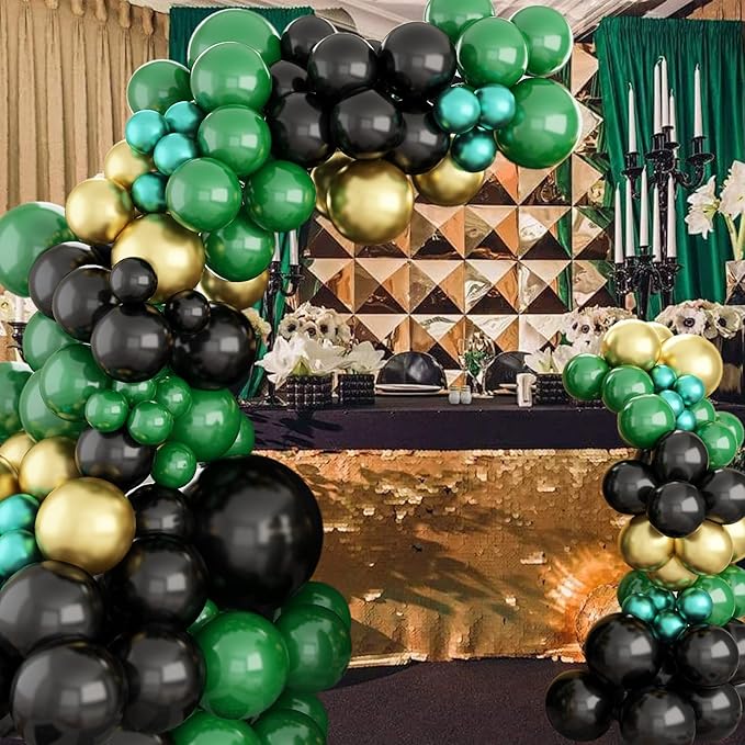 Green and Black Gold Balloon Garland Kit 126PCS Metallic Gold and