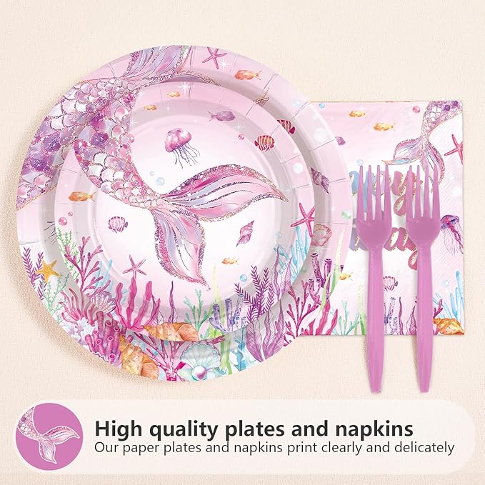 96Pcs Mermaid 5th Birthday Party Supplies Dive Into Five Party