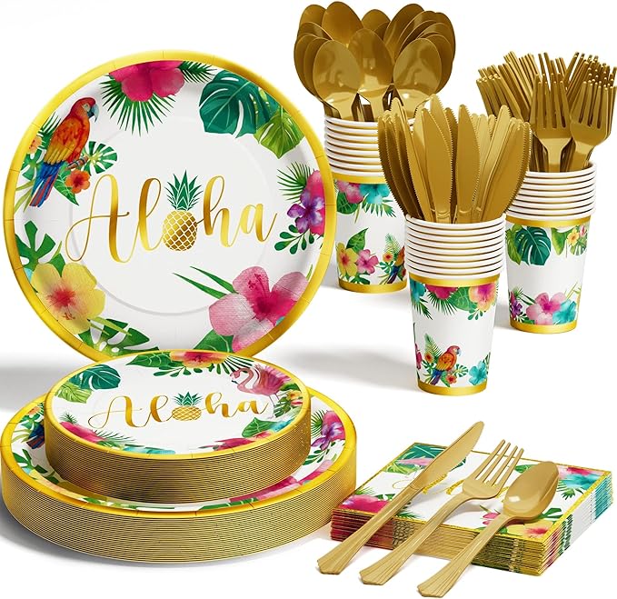 Hawaiian Tropical Luau Party Decorations Supplies 175 PCS Aloha