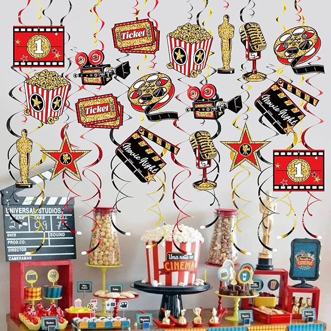 Movie Night Hanging Swirl Set Party Decorations 48 Pcs Hollywood