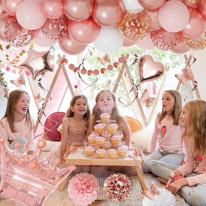 Rose Gold Birthday Party Decorations Kit for Women Girls Foil