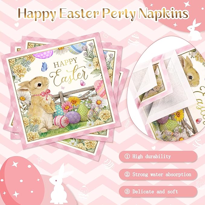 168PCS Happy Easter Party Supplies, Bunny and Eggs Paper Plates