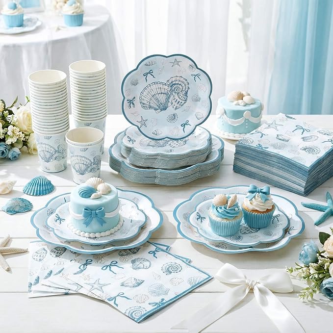 250 Pcs Seashell Party Decorations Plates and Napkins Beach Theme