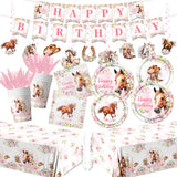 Horse Birthday Decorations Tableware,171PCS Cowgirl Floral Themed