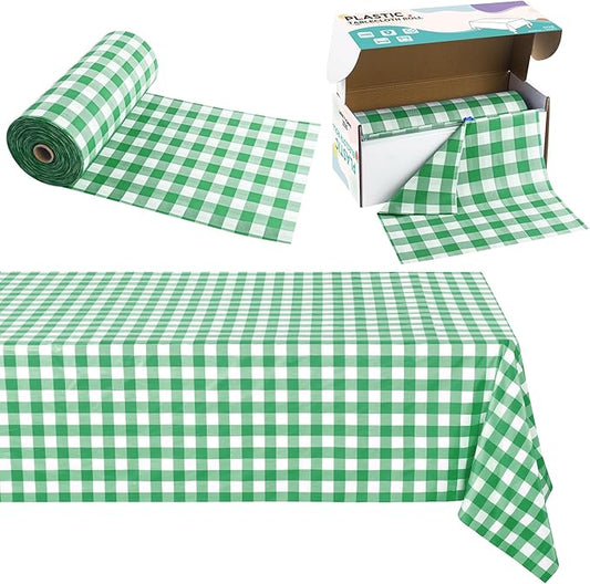 Kochorie 54 Inch x 300 Ft Light Green Checkered Plastic Table Cloth