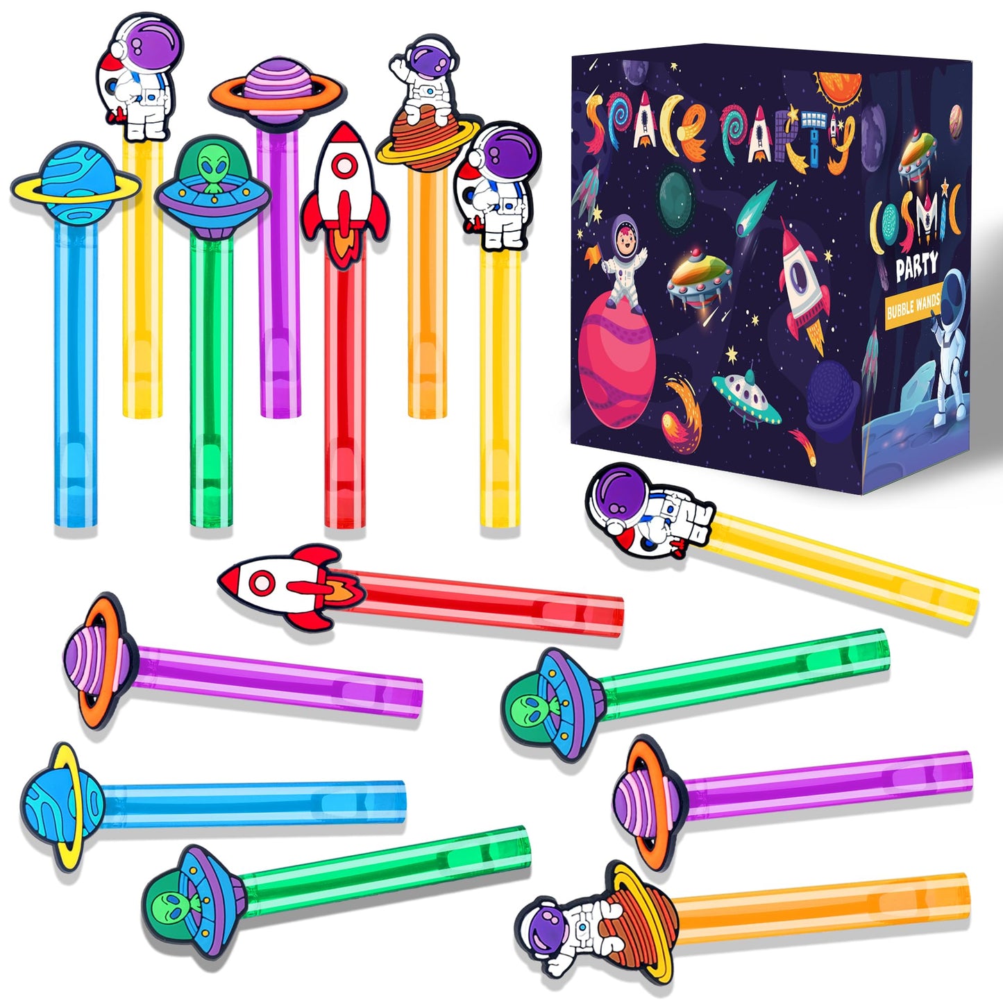 24Pcs Space Bubble Wands for Kids Astronaut Party Favors Supplies