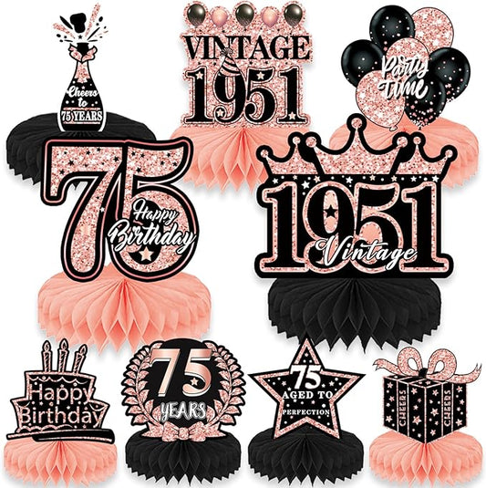 75th Birthday Decorations Women, 9PCS Rose Gold 75th Birthday