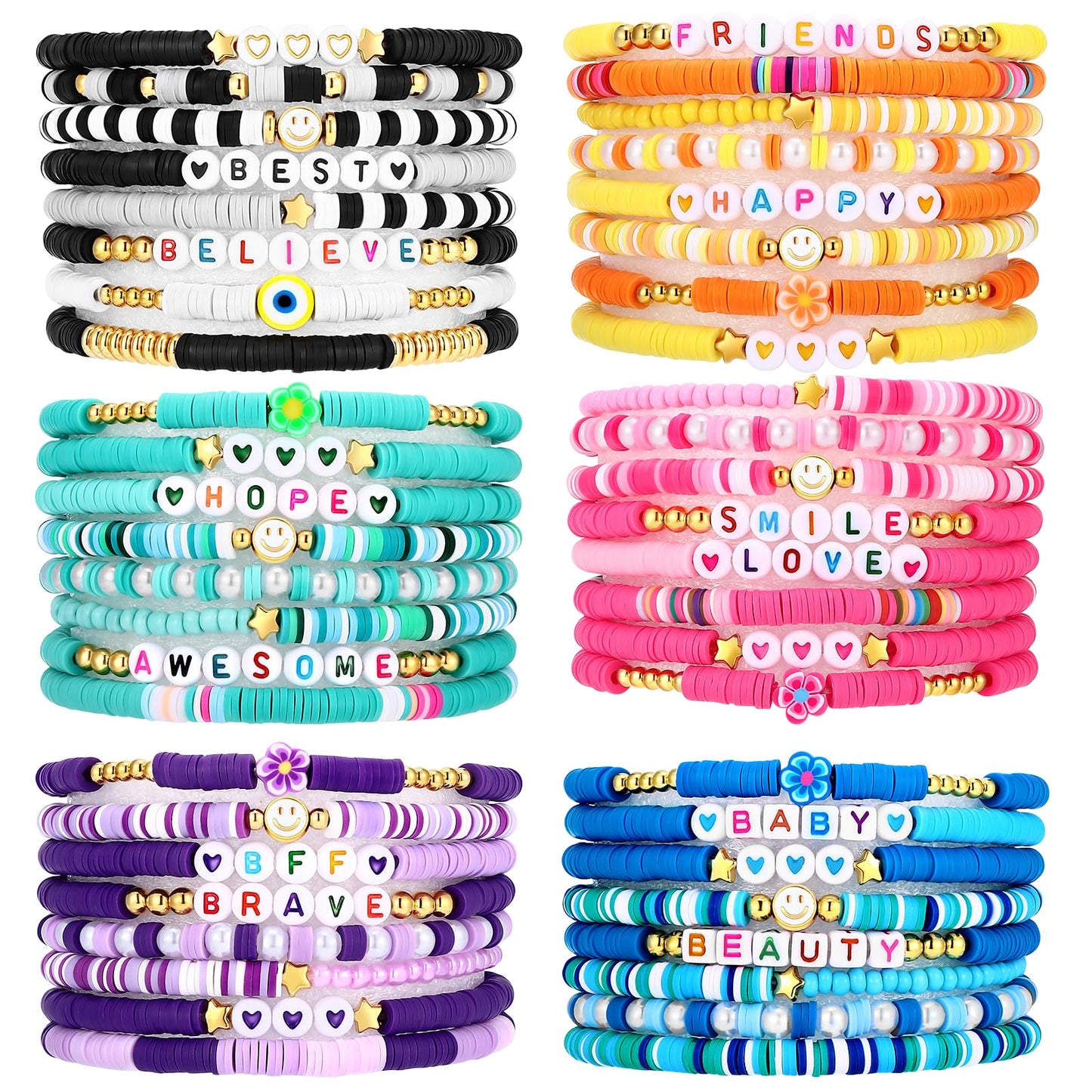 Draupnir 48 Pcs Friendship Bracelets Heishi Surfer Clay Bead Bracelets