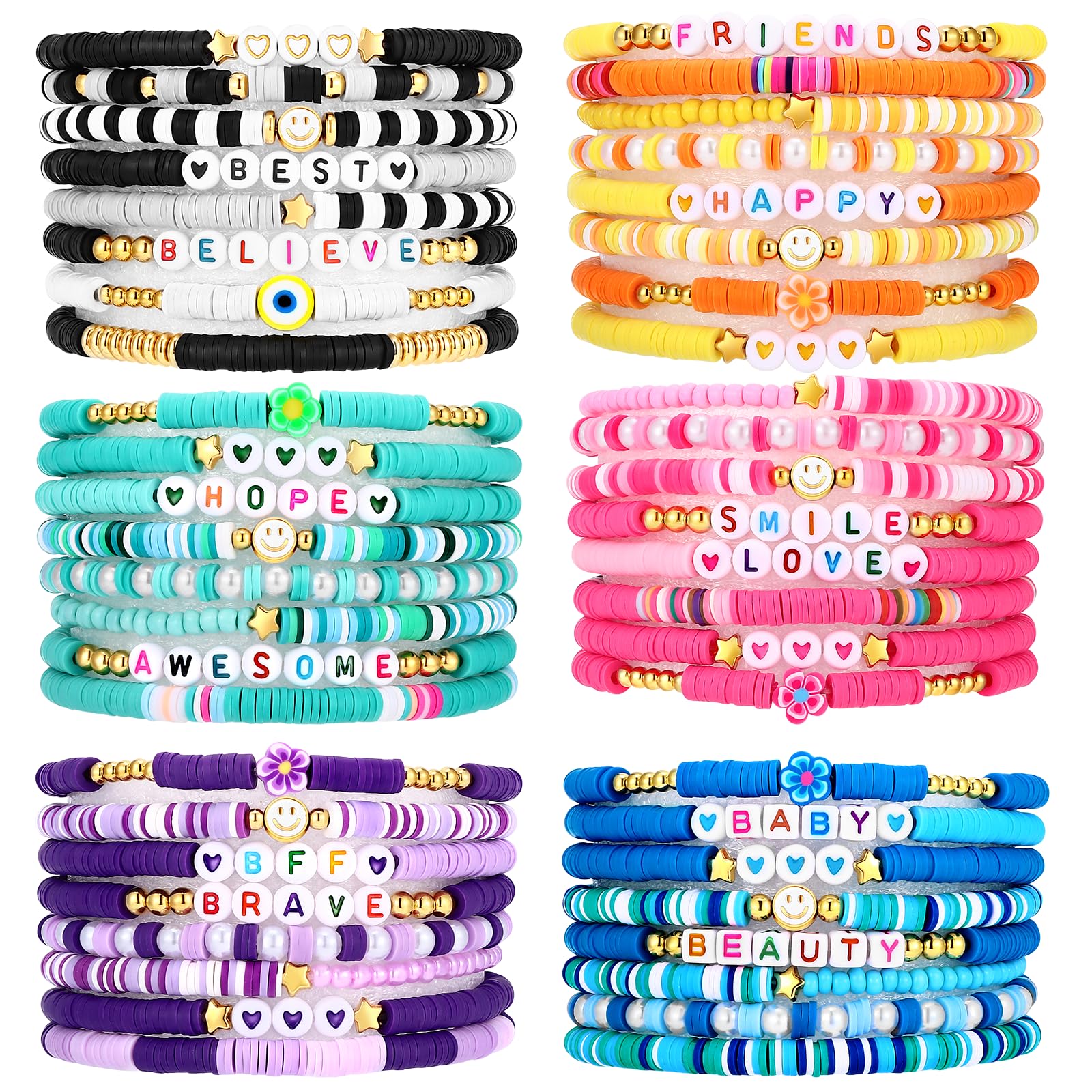 Draupnir 48 Pcs Friendship Bracelets Heishi Surfer Clay Bead Bracelets