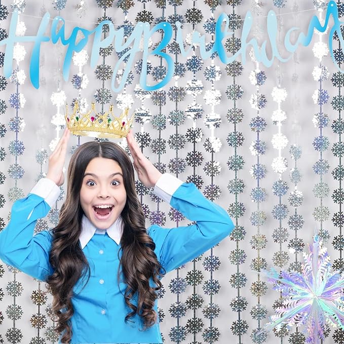 BRAVESHINE Silver Party Snowflake Backdrop - 2 Pack Hanging Foil