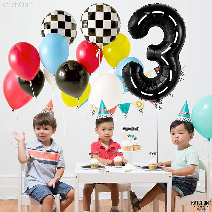 KatchOn Giant Number 3 Balloon - 40 Inch | Number 3 Race Car Balloon