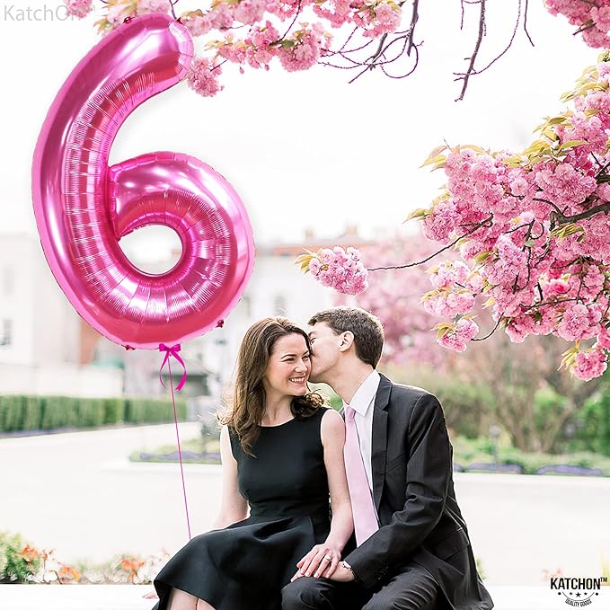 KatchOn, Giant Hot Pink Number 6 Balloon - 40 Inch | 6th Birthday