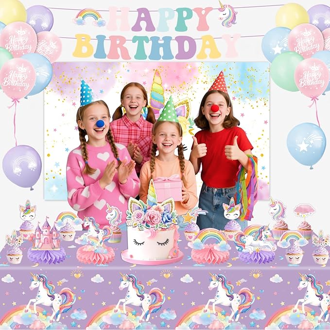 Unicorn Birthday Decorations Includes Banner Backdrop Balloons