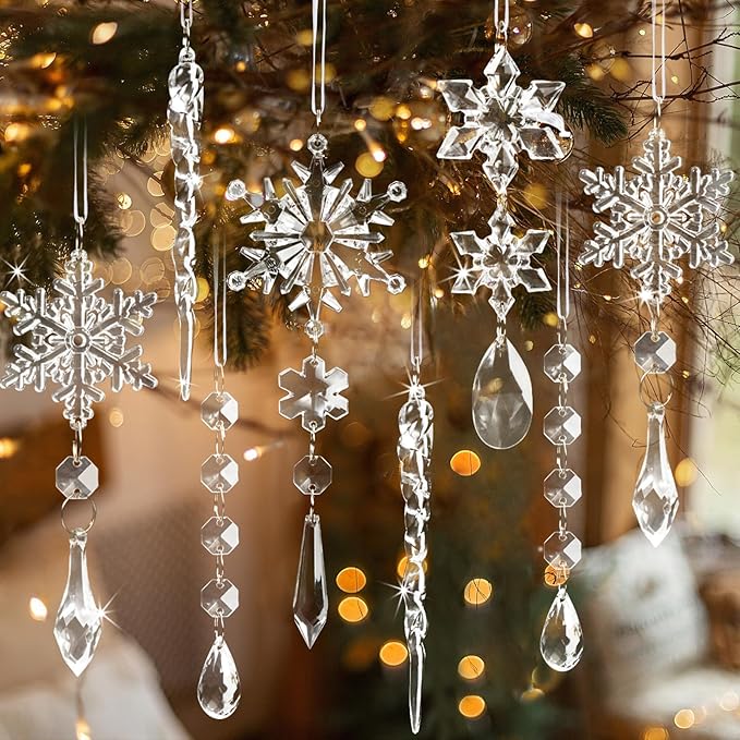 18pcs Crystal Christmas Ornaments for Tree Decorations-Hanging Acrylic