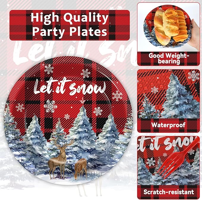 96 Pcs Christmas Party Supplies Paper Plates Napkins Christmas