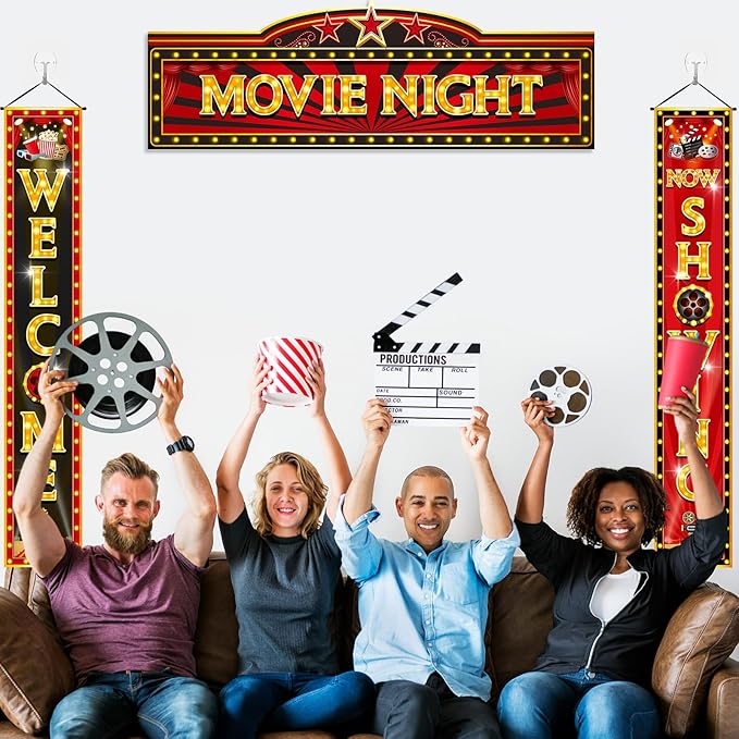 3 Pcs Movie Night Porch Banner Decorations Movie Theme Party Hanging