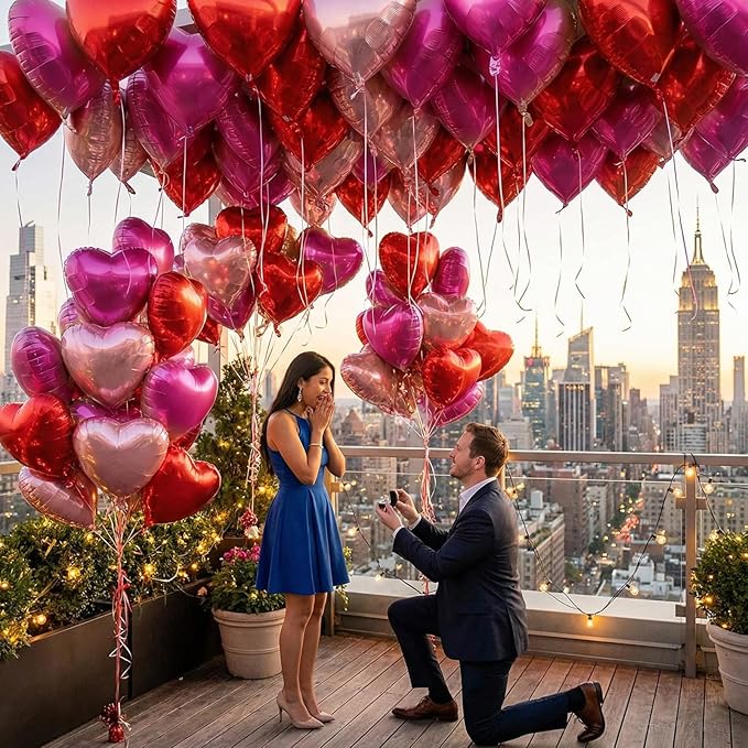 18 Inch Rose & Pink & Red Heart Balloons 24 Pcs Valentine's Day Foil