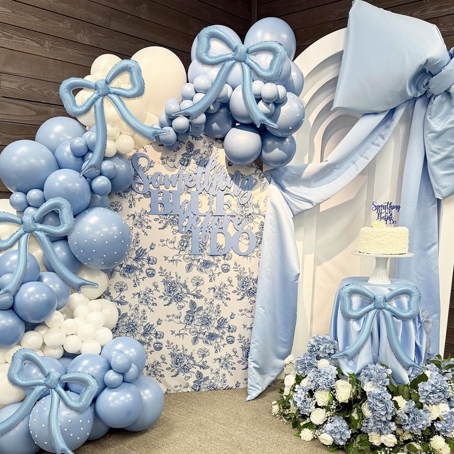 6pcs Blue Bow Foil Balloons Set Dusty Blue Bow Mylar Balloons for