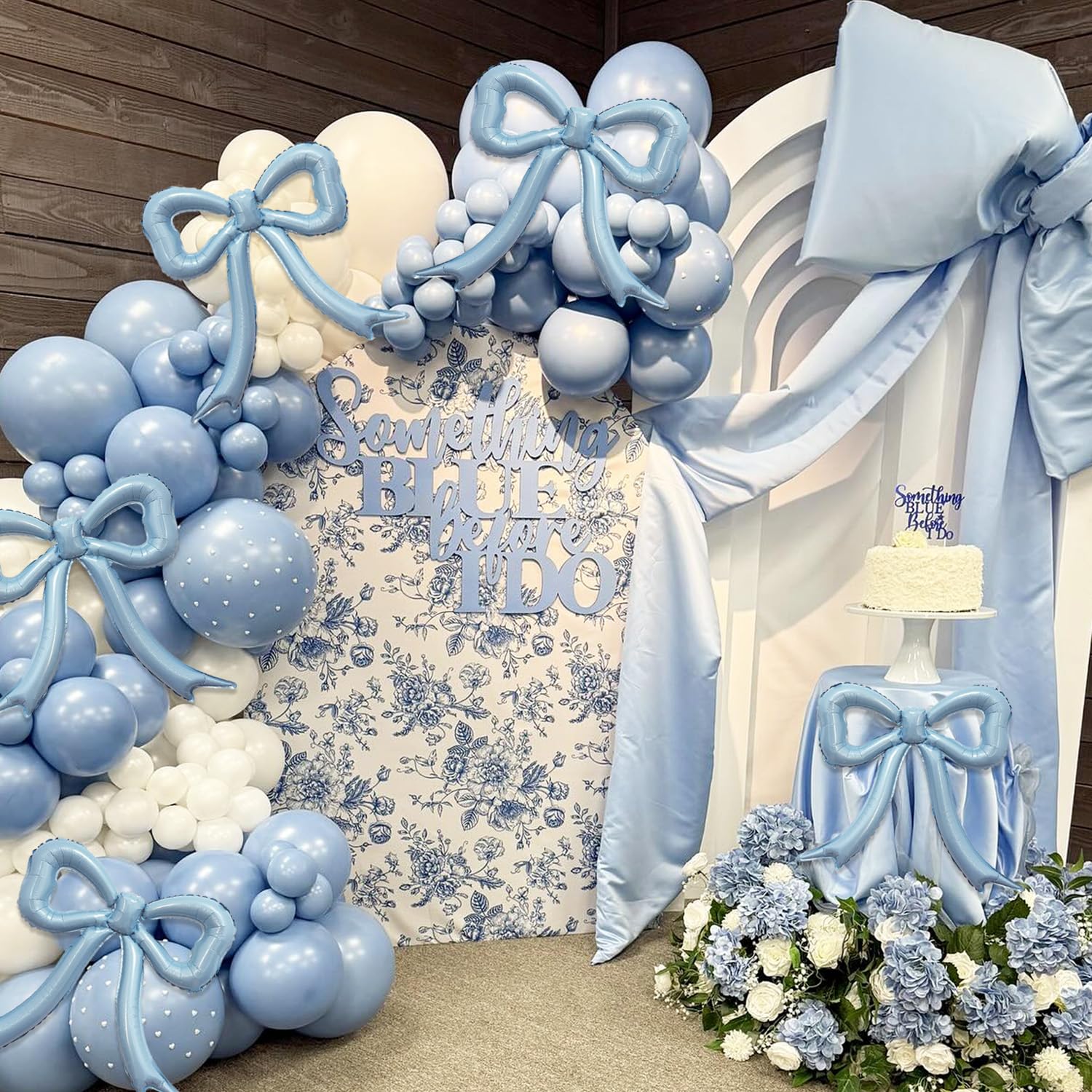 6pcs Blue Bow Foil Balloons Set Dusty Blue Bow Mylar Balloons for