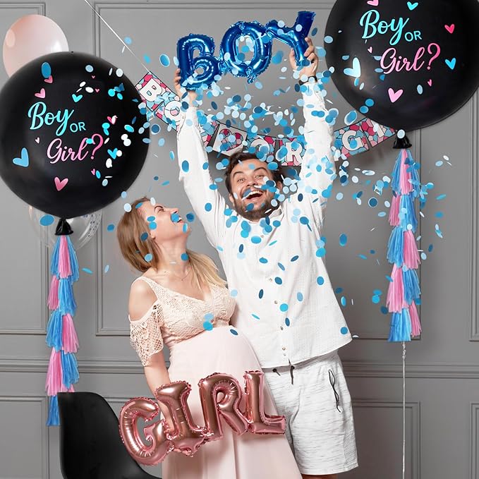 Gender Reveal Balloon Kit 2pcs 36 Jumbo Black Baby Boy or Girl
