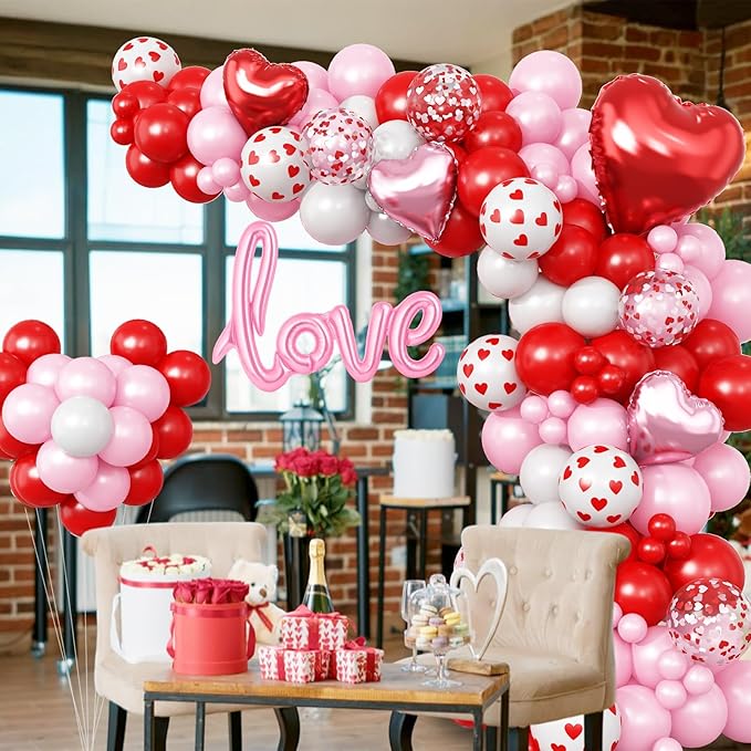 Valentines Day Balloon Arch Garland Kit Red Pink White Heart Shaped