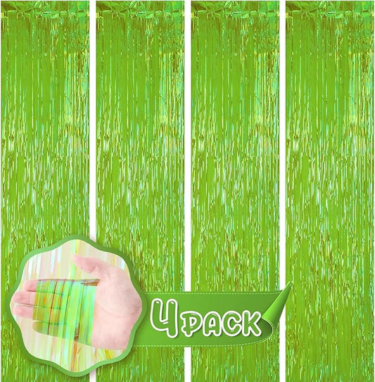 Voircoloria 4 Pack 3.3x8.2 Feet Neon Green Foil Fringe Backdrop