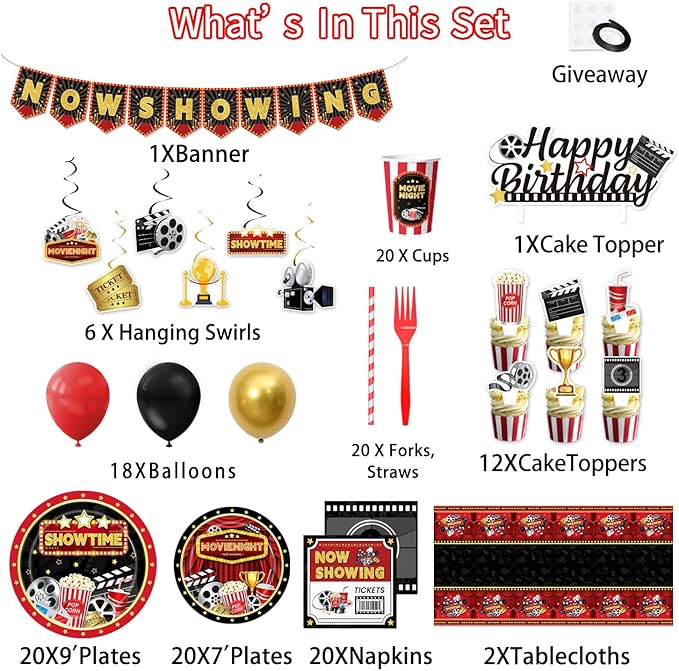 Movie Night Supplies 160PCS Movie Themed Party Decorations with Now