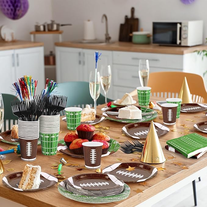 144 Pieces Football Party Supplies Tableware Set Disposable Paper