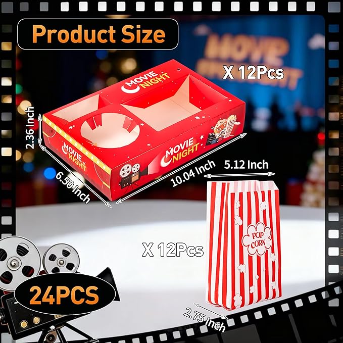 24Pcs Movie Night Supplies Disposable Paper Movie Snack Trays 12ct