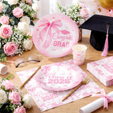 Hsei 250 Pcs Pink Graduation Disposable Plates and Napkins Bow