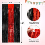 Black Red Metallic Tinsel Foil Fringe Curtains, 4 Pack 3.3x8.3 Feet