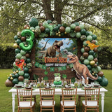 T Rex Dinosaur Birthday Decorations include Hunter Green Brown Gold