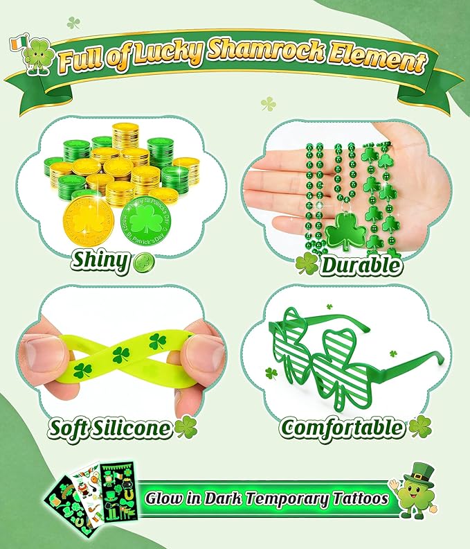 Jeowoqao 184pcs St Patricks Day Accessories Party Favor Set St