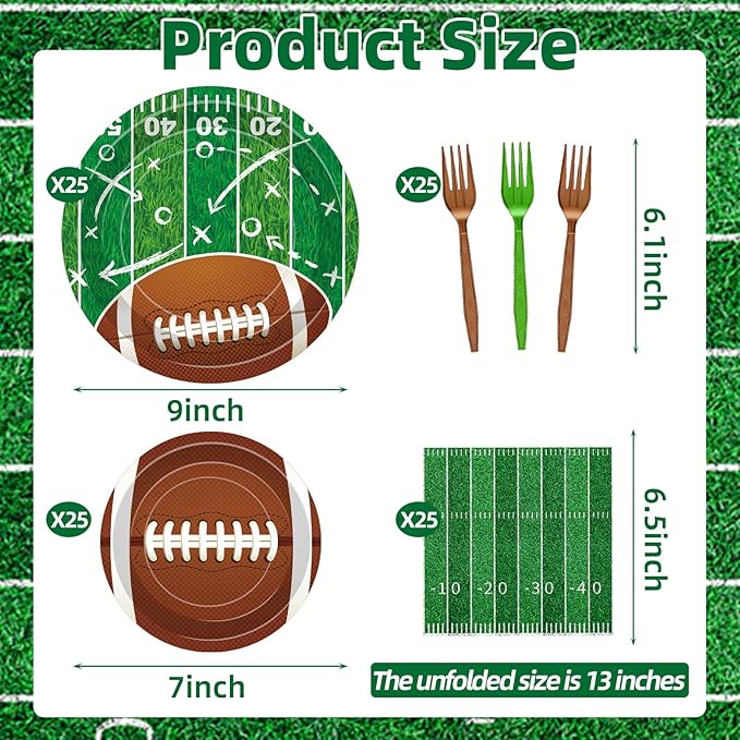 100 Pcs Football Party Supplies Set Serves 25 Disposable Football