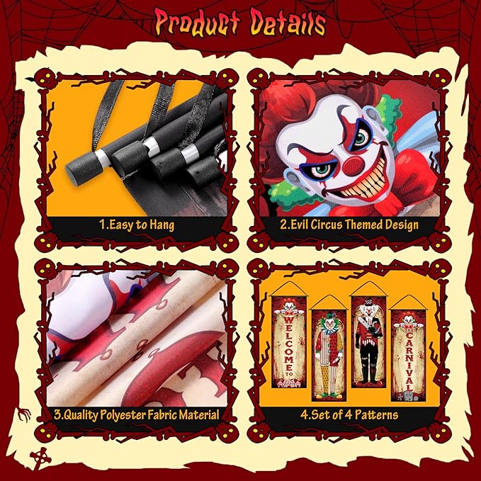 4 Pcs Vintage Halloween Carnival Decorations Evil Circus Carnival