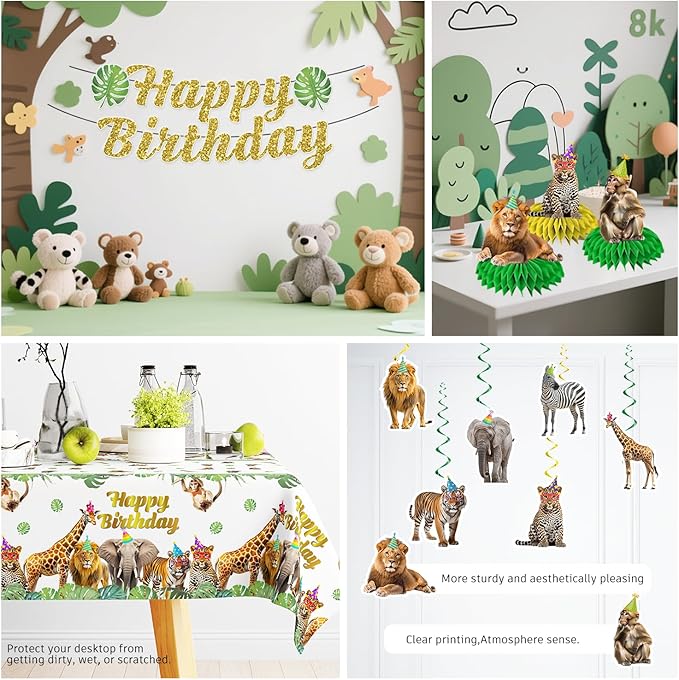 201pcs Safari Birthday Decorations Tableware Set 25 Serves Safari