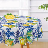 Livcoz Blue Lemon Italy Tile Pattern Round Tablecloth 60 x 60 Inches,