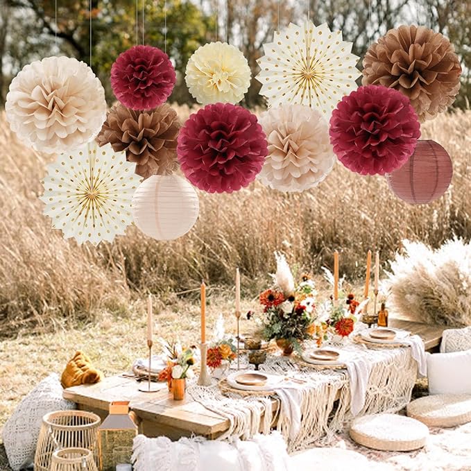Burgundy Brown Beige Boho Party Decorations 20pcs Dusty Pink Fall