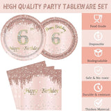 24 Sets 6th Rose Gold Birthday Party Decrations for Girls 6 Birthday