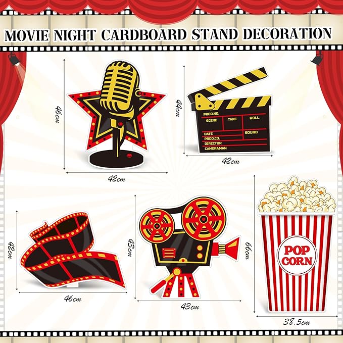 5 Pcs Large Movie Night Party Decorations 16.5 to 26.4 inch Movie